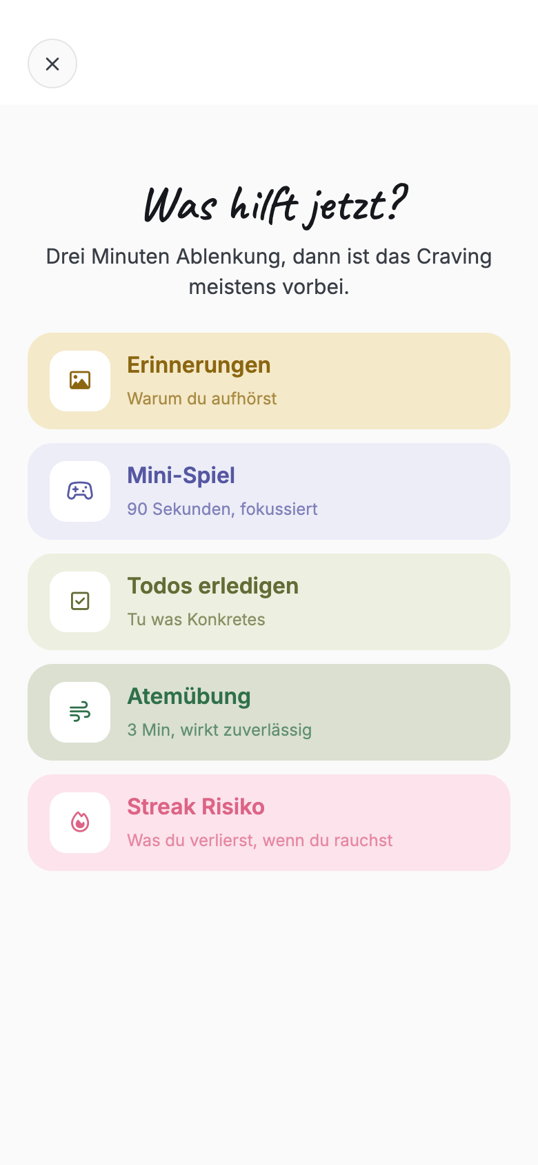 Auswahlliste der Soforthilfe-Aktionen