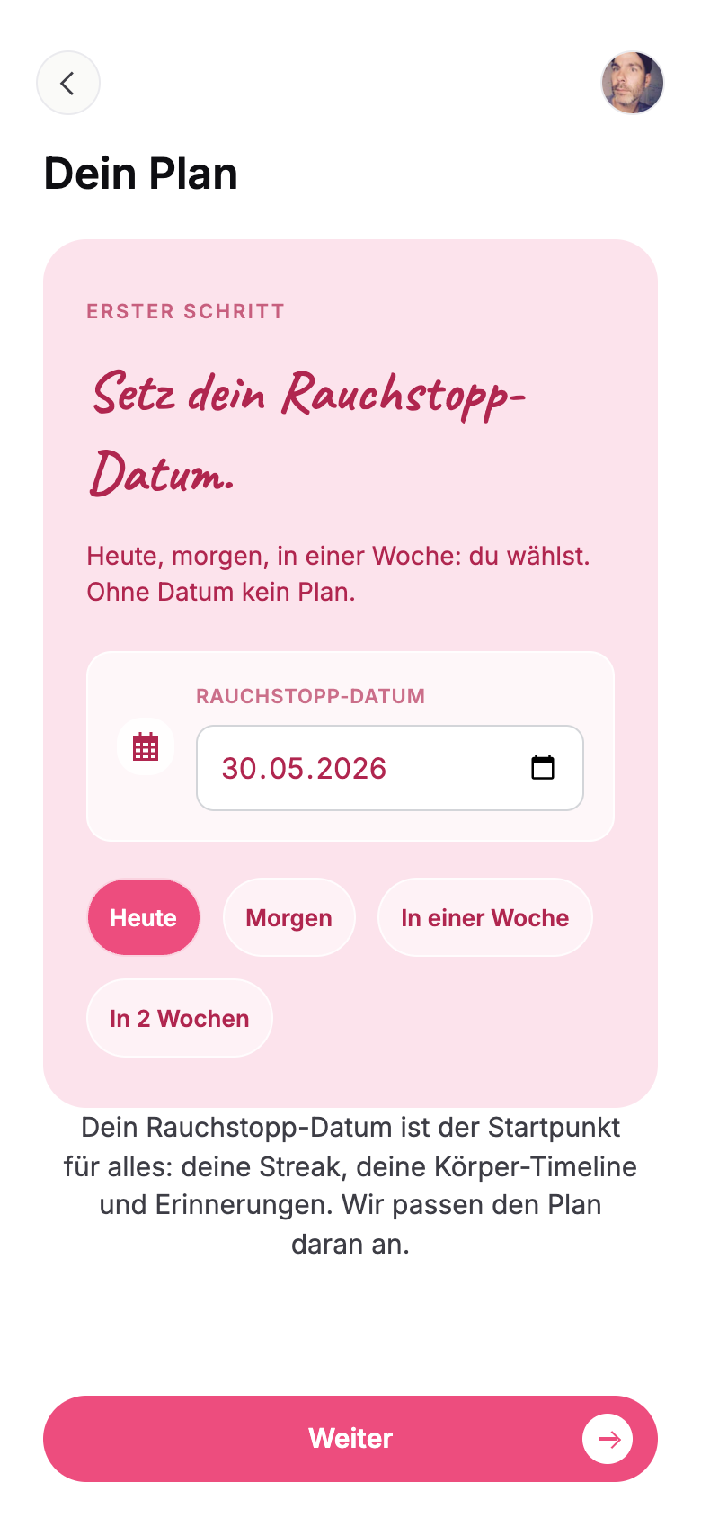 Rauchstopp-Datum wählen